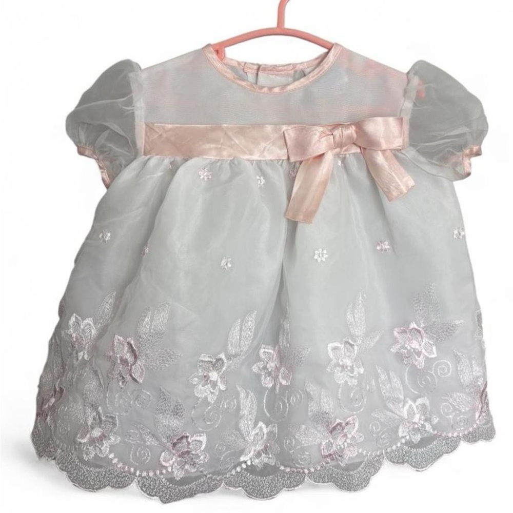 Vintage Bonnie Jean Pink and White Baby Dress